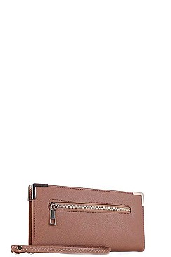 FRONT ZIPPER POCKET LONG WALLET WITH HAND STRAP