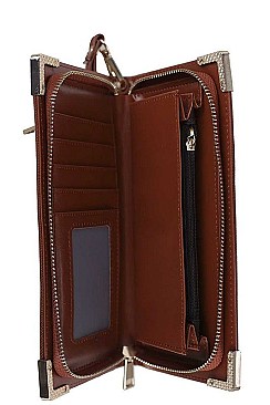 FRONT ZIPPER POCKET LONG WALLET WITH HAND STRAP