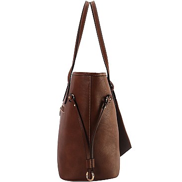 2 in 1 Two-Tone Classic Shopper Tote Wristlet Value SET