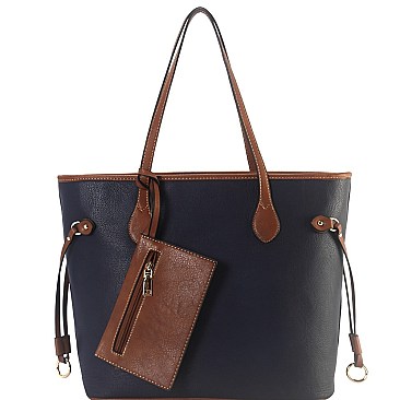 2 in 1 Two-Tone Classic Shopper Tote Wristlet Value SET