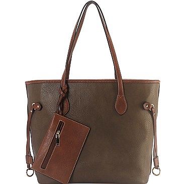 2 in 1 Two-Tone Classic Shopper Tote Wristlet Value SET