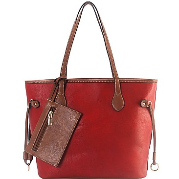 2 in 1 Two-Tone Classic Shopper Tote Wristlet Value SET