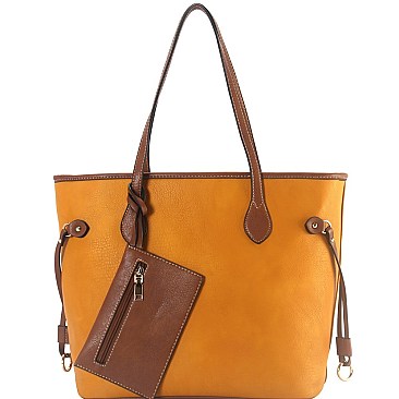 2 in 1 Two-Tone Classic Shopper Tote Wristlet Value SET