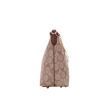 2-IN-1 Oval Pattern Shoulder Tote Bag w Wallet Set