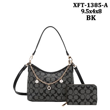 2-IN-1 Oval Pattern Shoulder Tote Bag w Wallet Set