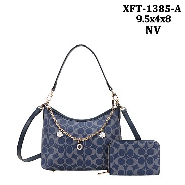 2-IN-1 Oval Pattern Shoulder Tote Bag w Wallet Set
