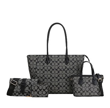 4-in-1 Oval Monogram Large Size Tote Handbag Wallet Set