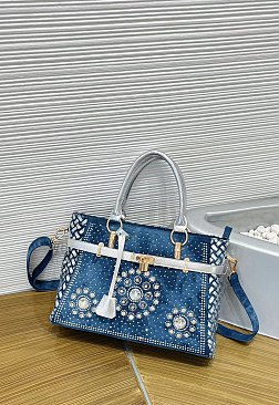Women’s Blue Denim Rhinestones Handbags with Lock