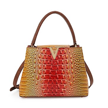 Crocodile Tie-dyed Satchel Gold V Accent