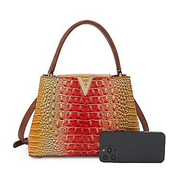 Crocodile Tie-dyed Satchel Gold V Accent