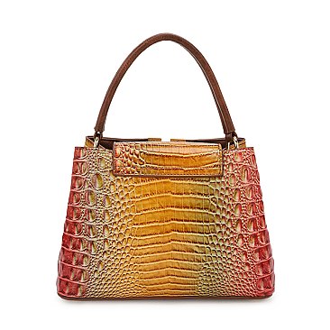 Crocodile Tie-dyed Satchel Gold V Accent