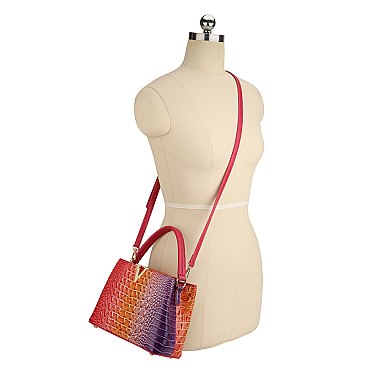 Crocodile Tie-dyed Satchel Gold V Accent