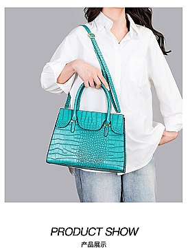 3 IN 1 Crocodile Pattern Satchel Clutch Set & Wallet