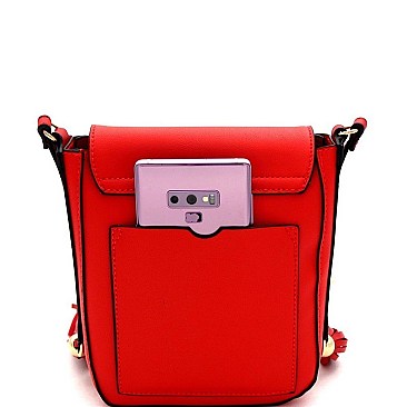 TWO TASSEL ACCENT BEE CHARM FLAP SHOULDER BAG