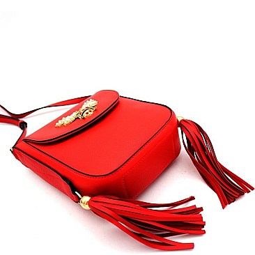 TWO TASSEL ACCENT BEE CHARM FLAP SHOULDER BAG
