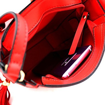 TWO TASSEL ACCENT BEE CHARM FLAP SHOULDER BAG