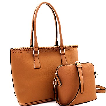 Fashionable Whipstitched Laser-Cut 2 in 1 Tote Messenger Value SET MH-AS3220