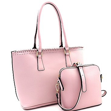 Fashionable Whipstitched Laser-Cut 2 in 1 Tote Messenger Value SET MH-AS3220