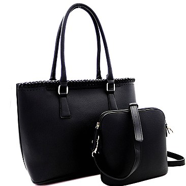 Fashionable Whipstitched Laser-Cut 2 in 1 Tote Messenger Value SET MH-AS3220