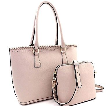 Fashionable Whipstitched Laser-Cut 2 in 1 Tote Messenger Value SET MH-AS3220