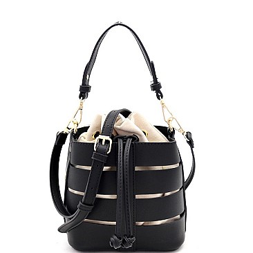 Medium 2 in 1 Cut-Out Drawstring Mixed-Material Bucket Satchel