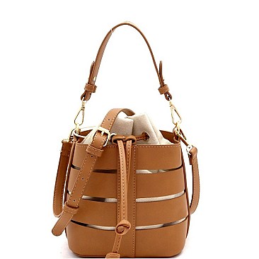 Medium 2 in 1 Cut-Out Drawstring Mixed-Material Bucket Satchel