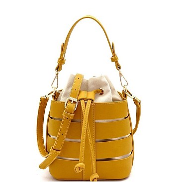Medium 2 in 1 Cut-Out Drawstring Mixed-Material Bucket Satchel