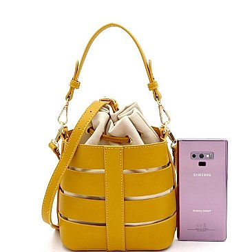 Medium 2 in 1 Cut-Out Drawstring Mixed-Material Bucket Satchel