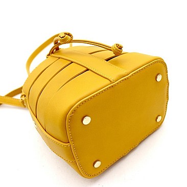 Medium 2 in 1 Cut-Out Drawstring Mixed-Material Bucket Satchel