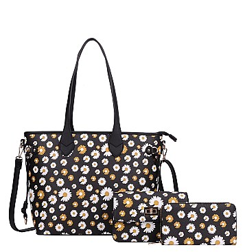 3 IN 1 FLOWER DESIGN SHOPPER BAG SET