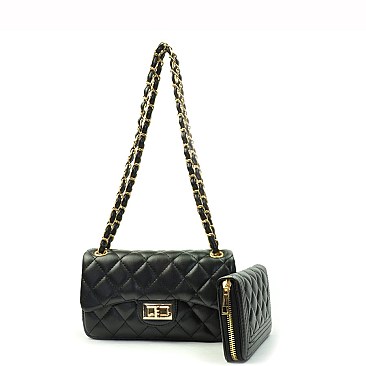 Quilted Turn-Lock Small Shoulder Bag With Wallet