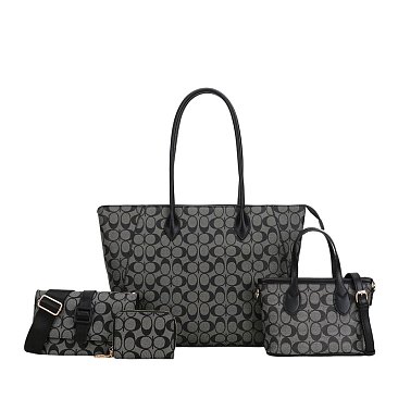 4-in-1 Oval Monogram Large Size Tote Handbag Wallet Set