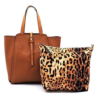 Fashion Buckle Flap Leopard 2-in-1 Satchel