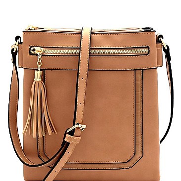 Trendy Crocodile Detail Tassel Accent Multi-Compartment Cross Body MH-BS2429
