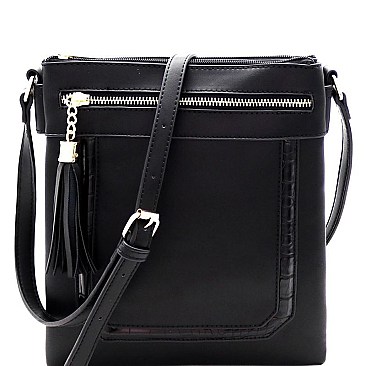 Trendy Crocodile Detail Tassel Accent Multi-Compartment Cross Body MH-BS2429