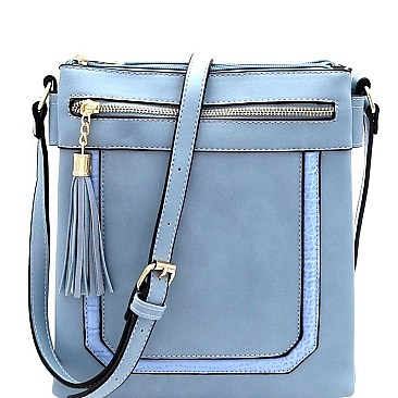 Trendy Crocodile Detail Tassel Accent Multi-Compartment Cross Body MH-BS2429