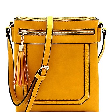 Trendy Crocodile Detail Tassel Accent Multi-Compartment Cross Body MH-BS2429