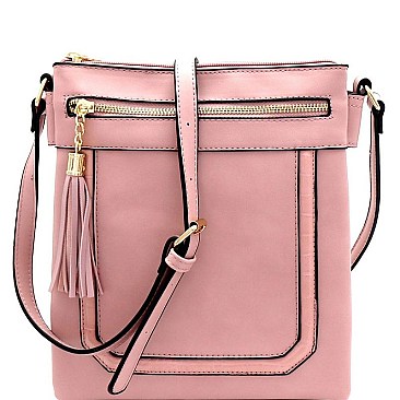 Trendy Crocodile Detail Tassel Accent Multi-Compartment Cross Body MH-BS2429