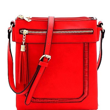 Trendy Crocodile Detail Tassel Accent Multi-Compartment Cross Body MH-BS2429