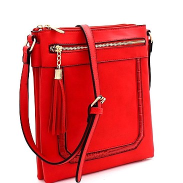 Trendy Crocodile Detail Tassel Accent Multi-Compartment Cross Body MH-BS2429