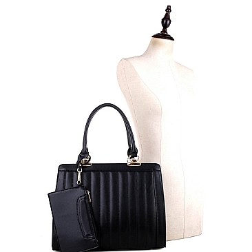 Trendy Vertical Quilted 2 in 1 Structured Satchel SET MH-BS3233