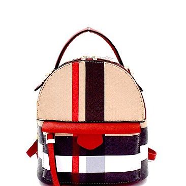 CH-BT2671 Checker Plaid Print Medium Convertible Backpack Satchel