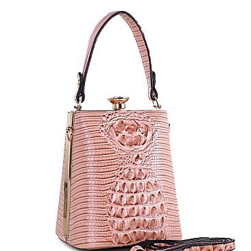 JEWEL TOP CROCODILE PRINT SATCHEL