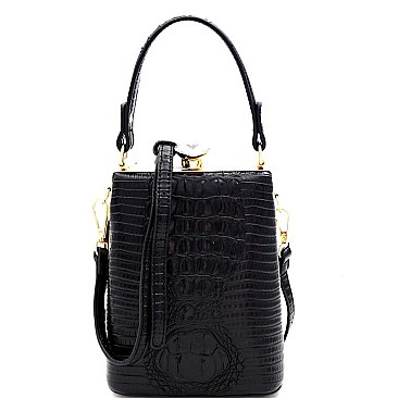JEWEL TOP CROCODILE PRINT SATCHEL