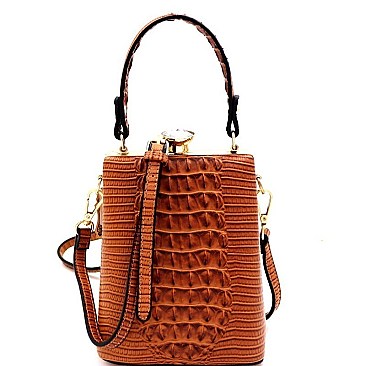 JEWEL TOP CROCODILE PRINT SATCHEL