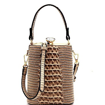 JEWEL TOP CROCODILE PRINT SATCHEL