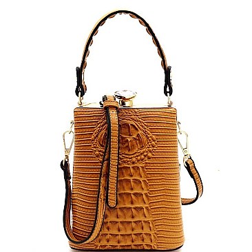 JEWEL TOP CROCODILE PRINT SATCHEL