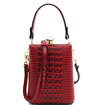 JEWEL TOP CROCODILE PRINT SATCHEL