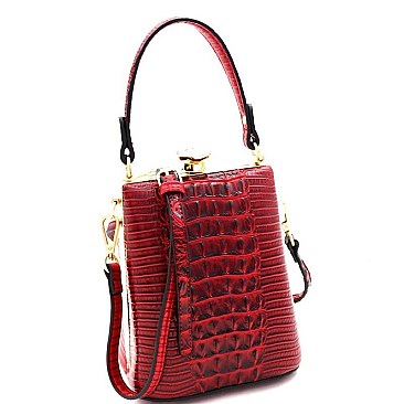 JEWEL TOP CROCODILE PRINT SATCHEL
