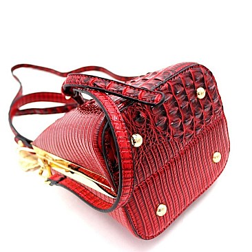 JEWEL TOP CROCODILE PRINT SATCHEL